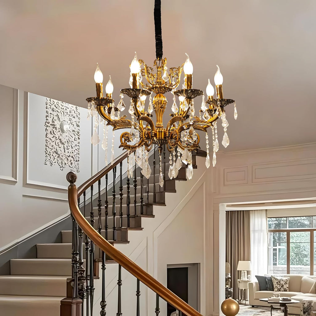 Maison Ornate Zinc Alloy Baroque crystal chandelier with eight lights and sparkling ornaments.