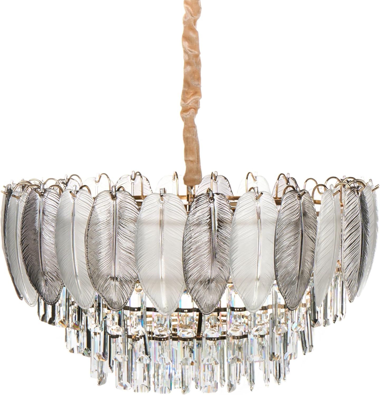 Beliani Canagua Glamour Pendant Light in Metal, Glass, Crystals and Brass 50 cm Transparent