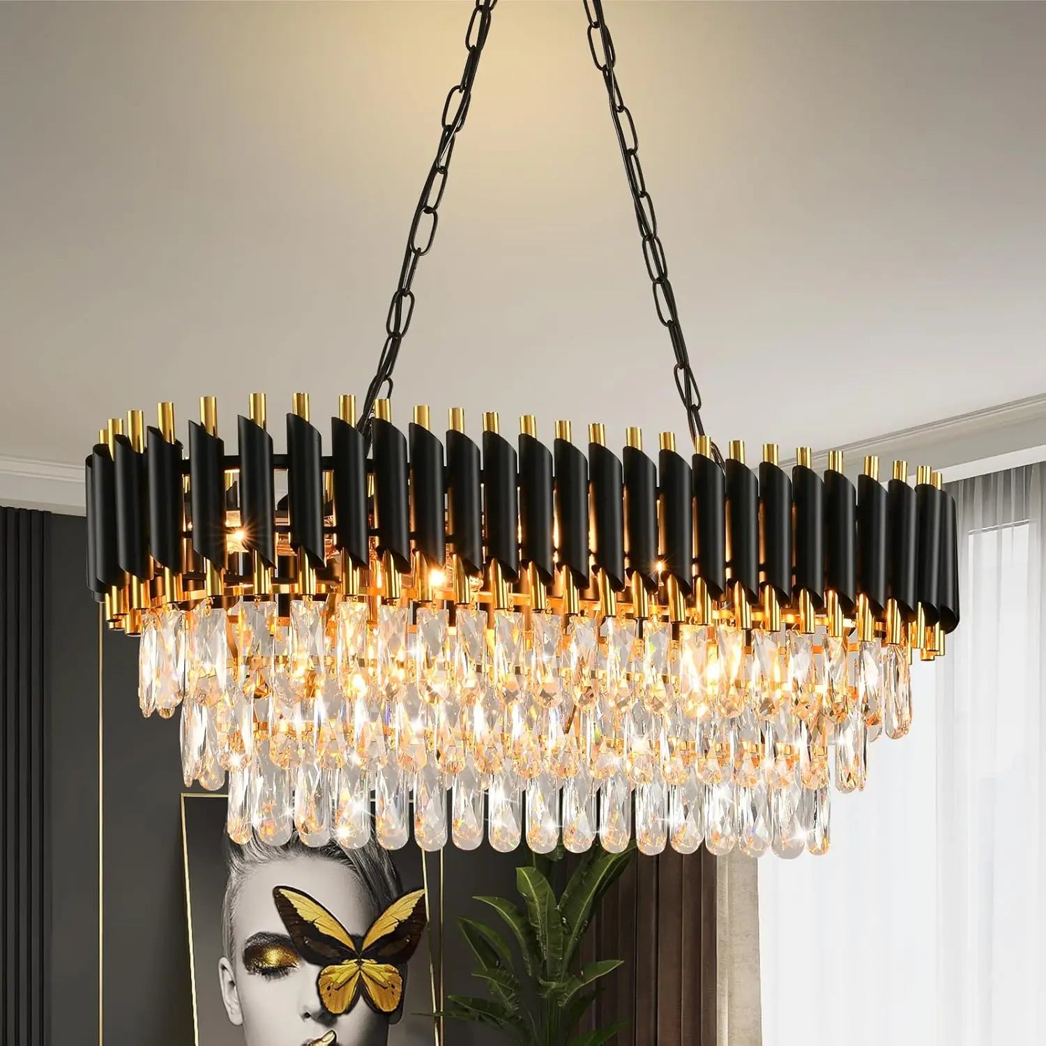 Three-Tier Crystal Dining Room Chandelier, Iron Frame