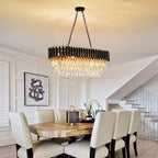 Maison Ornate Three-Tier Crystal Dining Room Chandelier with iron frame, sparkling crystals, elegant design.