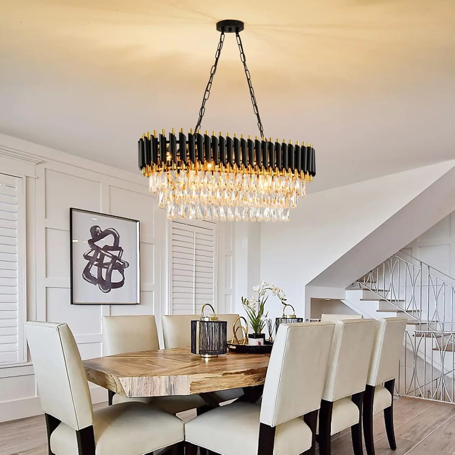 Three-Tier Crystal Dining Room Chandelier, Iron Frame