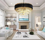 Maison Ornate Modern Black Gold Adjustable 5-Tier Crystal Chandelier, elegant product with sparkling crystals.