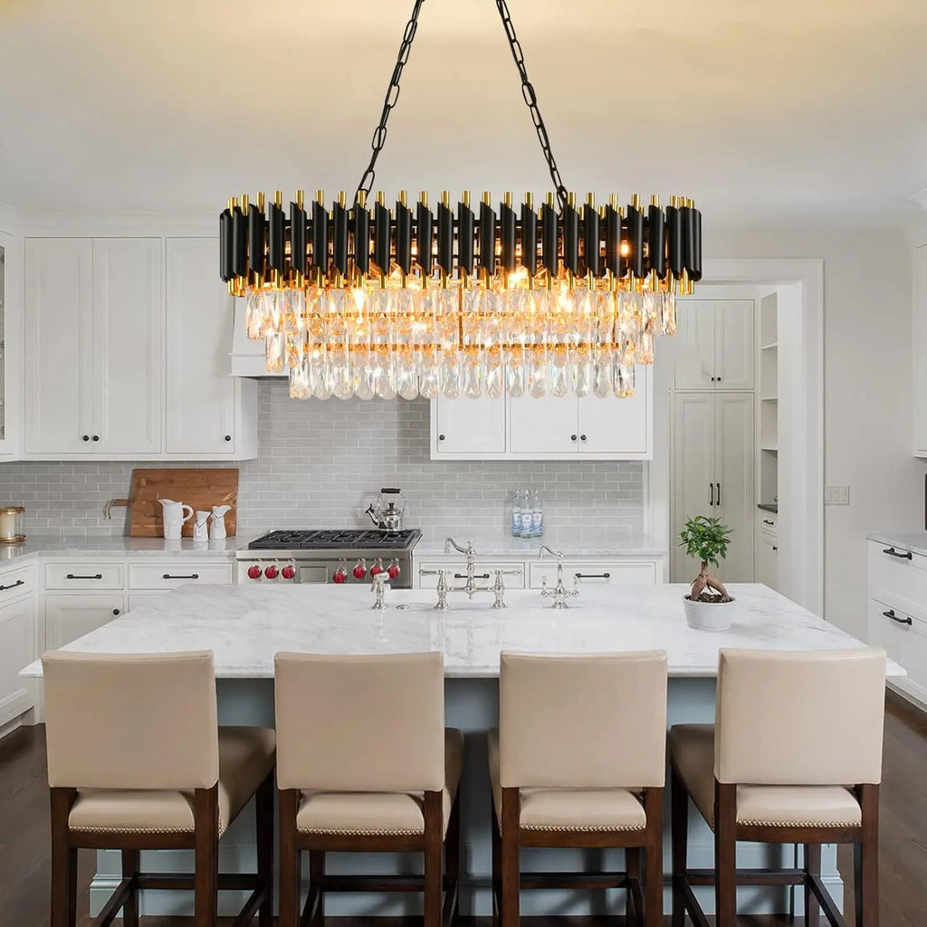 Maison Ornate Three-Tier Crystal Dining Room Chandelier with iron frame and glimmering crystals.