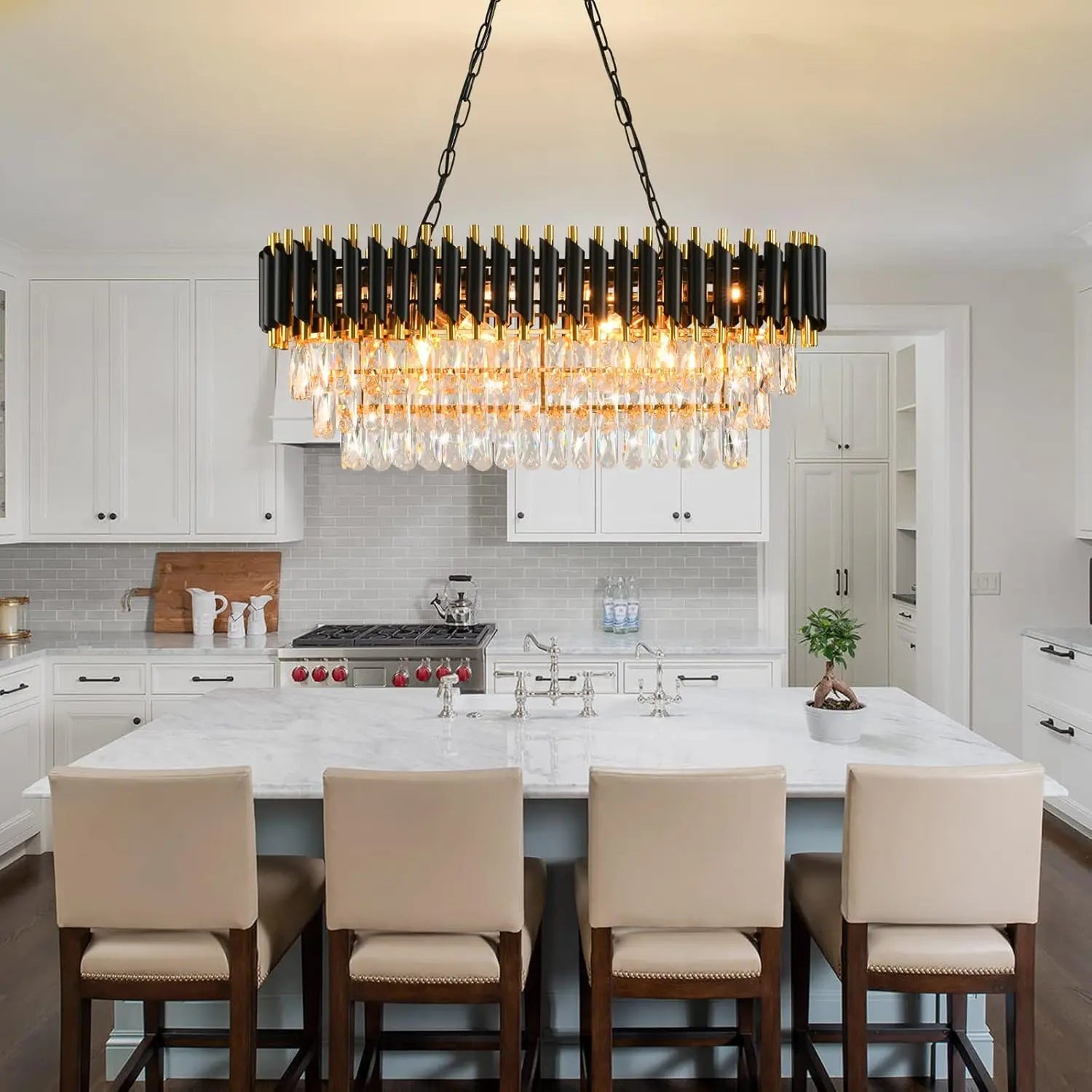 Three-Tier Crystal Dining Room Chandelier, Iron Frame