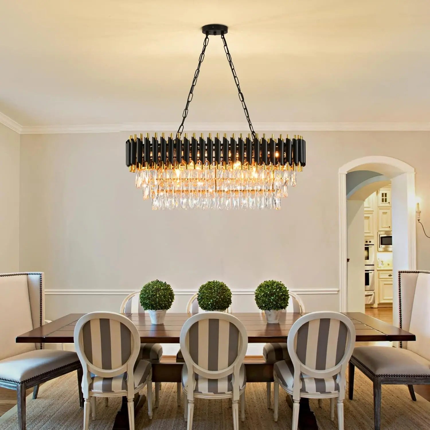 Three-Tier Crystal Dining Room Chandelier, Iron Frame