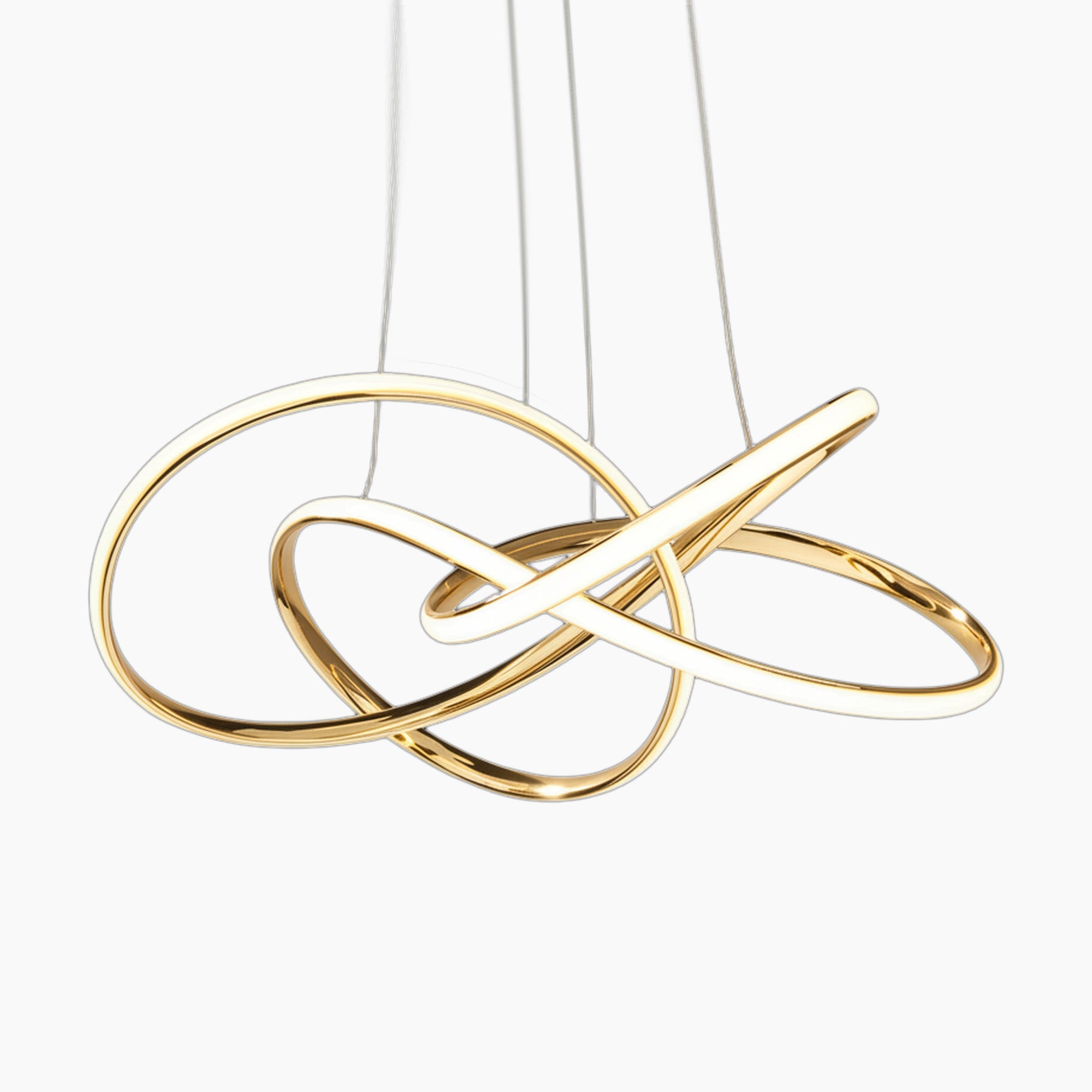 Three interlocking oval LED crystal loops form an elegant, modern postmodern chandelier design.