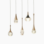Gold-toned luxury crystal pendant chandelier with textured glass bulb and sparkling LED illumination.