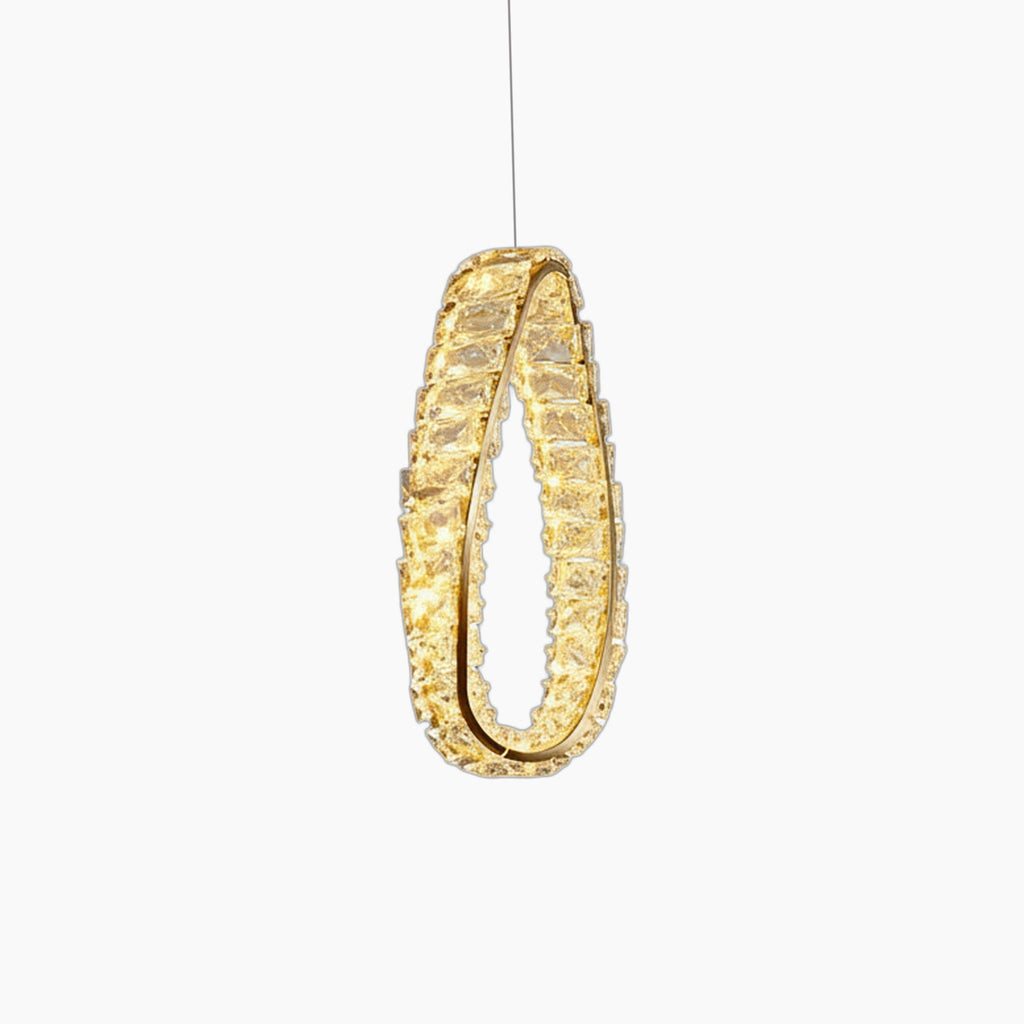 Maison Ornate Modern LED Crystal Glass Chandelier with oval, crystal-textured surface and warm yellow illumination.
