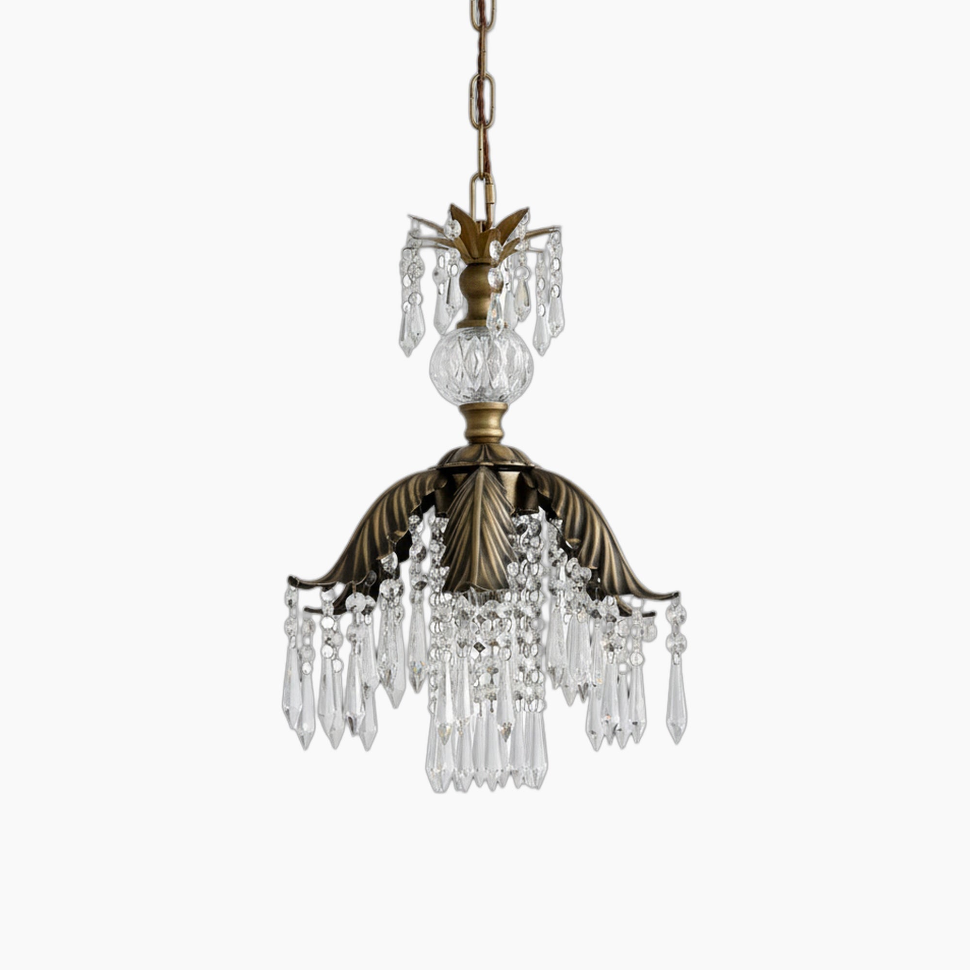 Maison Ornate Vintage Crystal Chandelier with detailed design, LED lights, prisms, and chain suspension.