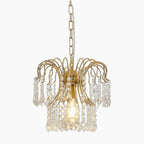 Maison Ornate Modern Water Drop Crystal Gold Chandelier with curved arms and exposed bulb.