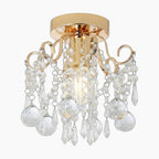 Gold modern chandelier with ornate scrollwork and K9 crystals, featuring E27 socket for bulbs.