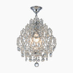 Maison Ornate Crystal Ball Chandelier with three drop shades, silver metalwork, and crystal prisms.