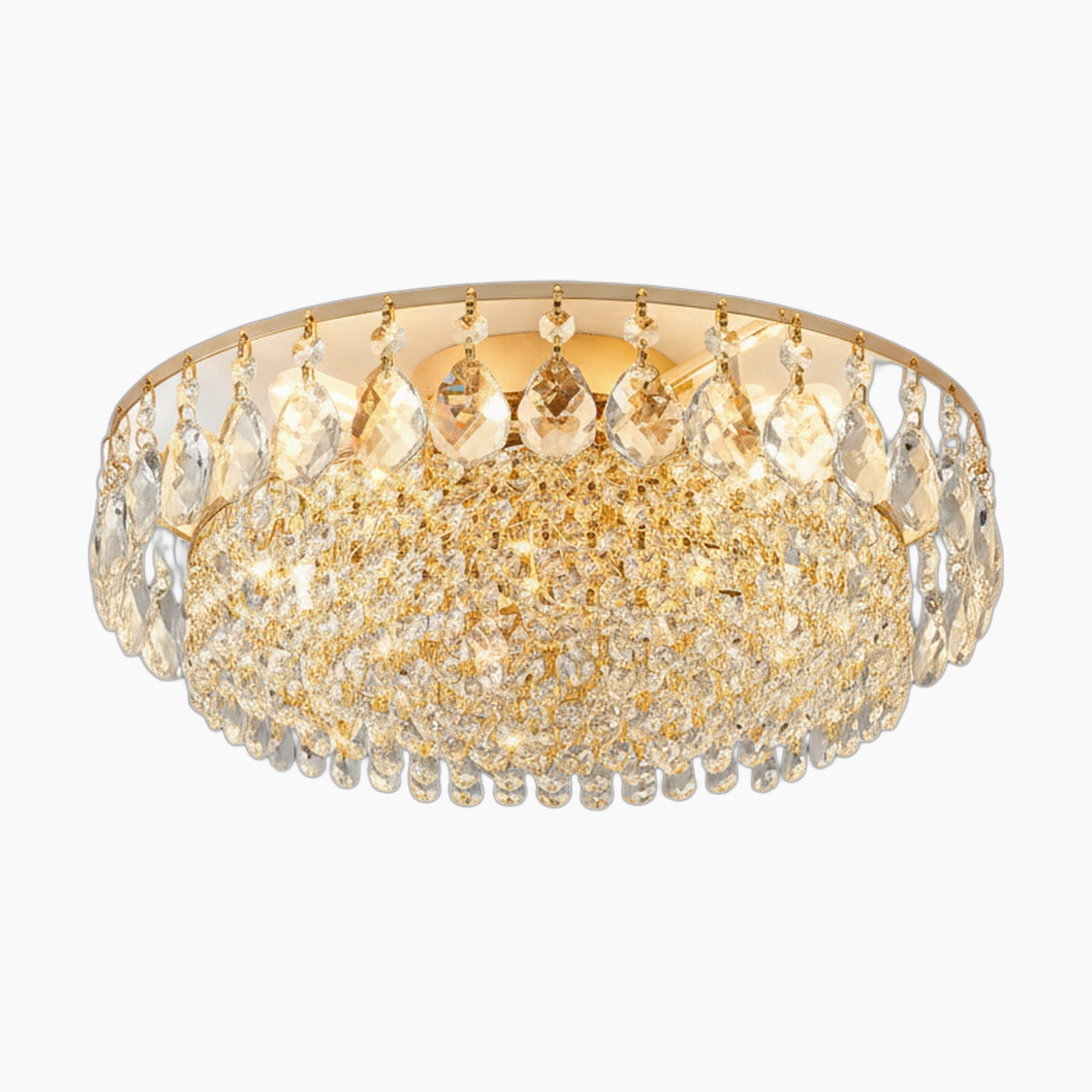 Maison Ornate Modern Art Deco chandelier with LED, crystal prisms, sparkling warm light. Luxurious chandelier design.