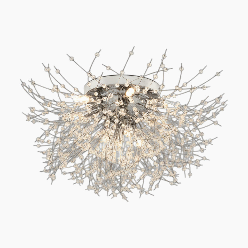 Maison Ornate Modern LED chandelier with silver branches and crystal-tipped bulbs in starburst design.
