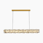 K9 Crystal Industrial Chandelier features faceted glass, gold mount, dual cables, and warm LED illumination.