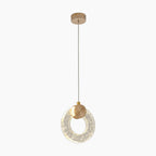 Gold-base Nordic chandelier with slim suspension and illuminated crystal ring featuring bubble accents.