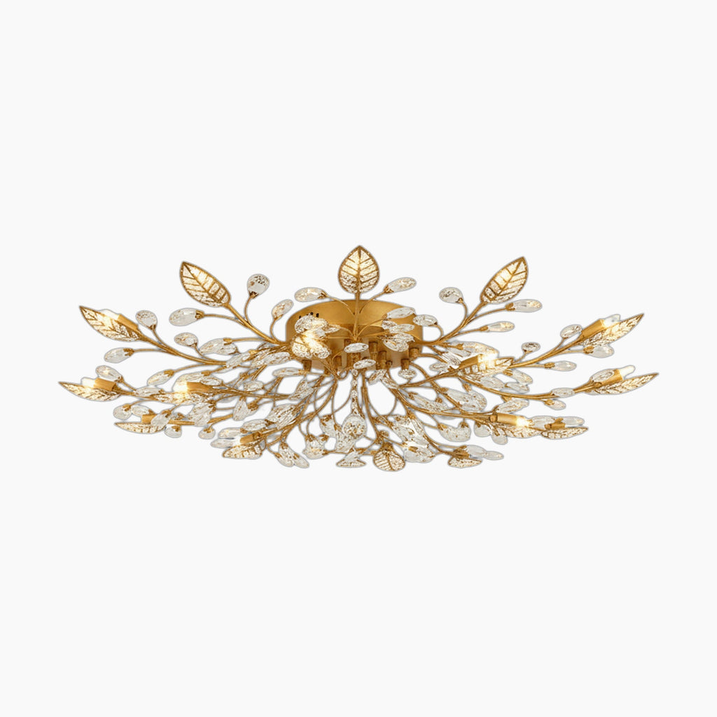 Modern Maison Ornate chandelier in gold or black, with LED and clear crystal floral accents.