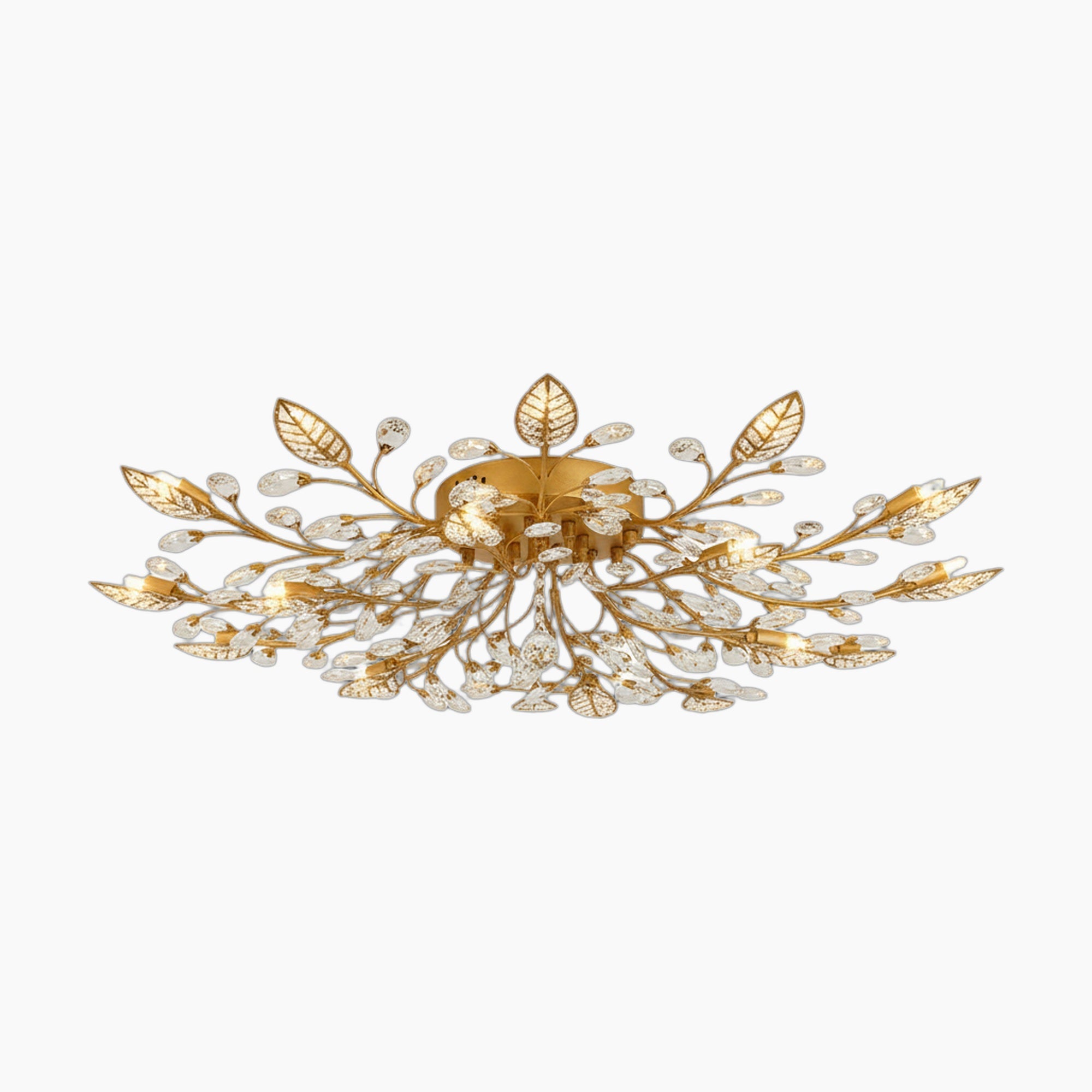 Modern Maison Ornate chandelier in gold or black, with LED and clear crystal floral accents.