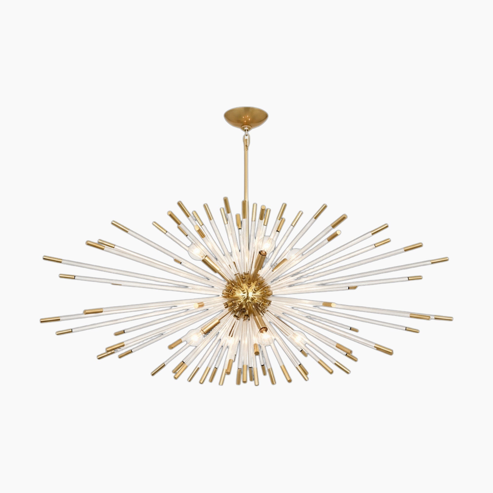 Maison Ornate Golden Crystal Dandelion chandelier with starburst design and radiating rods.