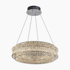 Maison Ornate Crystal Ball Pendant: two stainless steel rings, thin wires, emits warm white light.