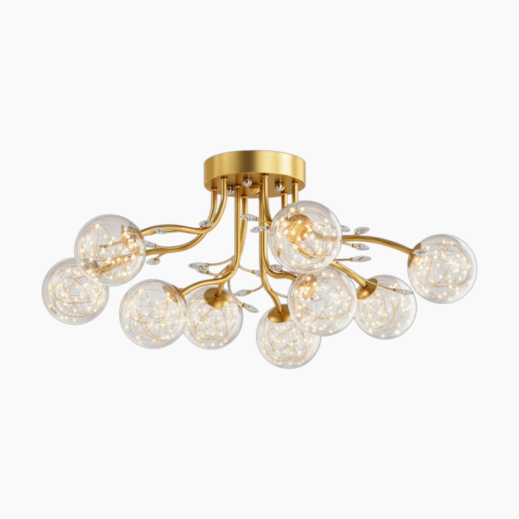 Maison Ornate Crystal Ball Chandelier with gold arms, clear globes, and LED star accents.