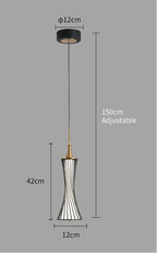 Black and gold modern LED crystal chandelier, 42x12 cm, adjustable cord up to 150 cm.
