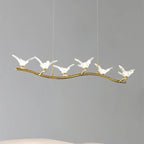 Maison Ornate Golden Crystal Chandelier with six bird-shaped LED lamps on gold wavy rod.