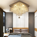 Maison Ornate Modern Square LED Crystal Hallway Chandelier with geometric design and sparkling crystals.