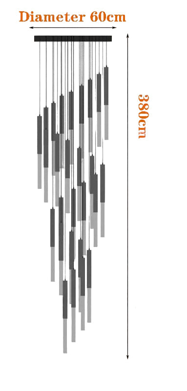 Luxury Nordic Crystal Chandelier with varying vertical rods, 60 cm diameter, 380 cm height.