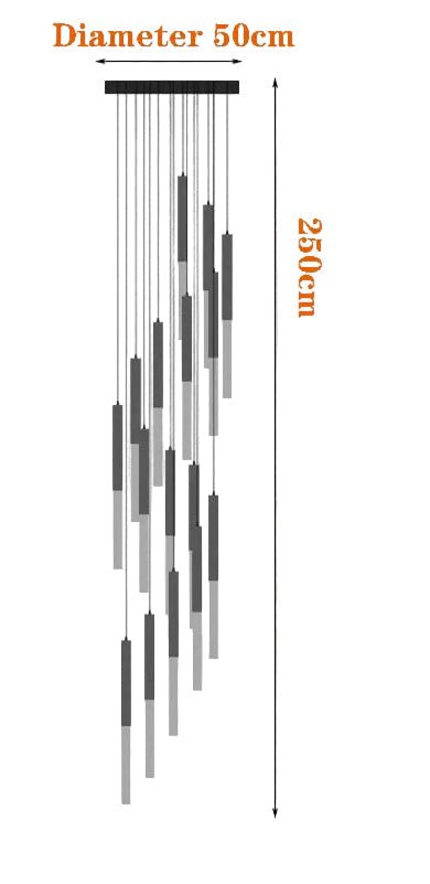 Maison Ornate Luxury Nordic chandelier with staggered crystal rods, 50 cm wide, 250 cm tall.