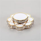Maison Ornate Golden Crystal Floral Decorative LED chandelier with gold trim and clear gem accents.