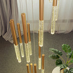 Luxury Nordic Crystal Chandelier by Maison Ornate with gold and clear cylinders at varied heights.