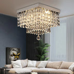 Maison Ornate Modern Square LED Crystal Hallway Chandelier with geometric design and sparkling crystal details.