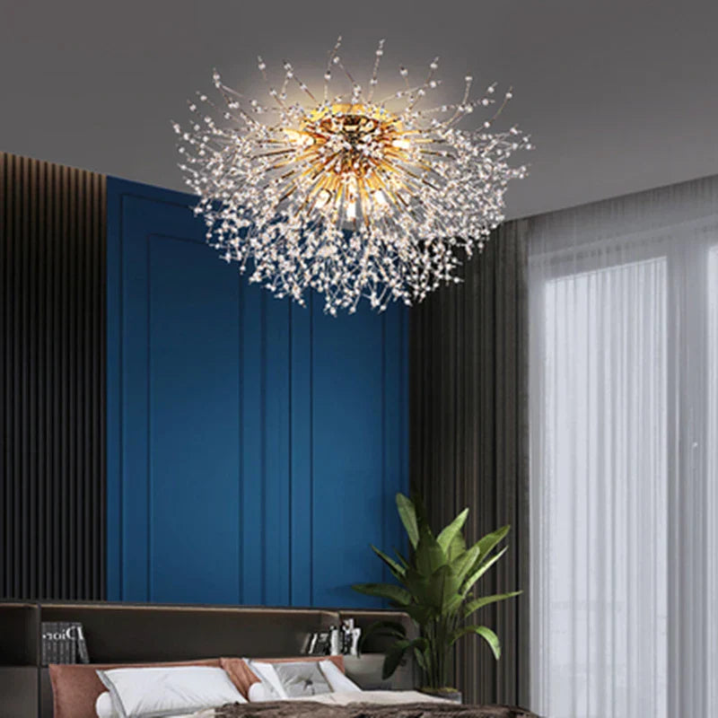 Maison Ornate Elegant Crystal Branch LED Chandelier with sparkling dandelion-style design, modern and luxurious.