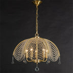 Maison Ornate Nordic gold and copper chandelier with five candle bulbs and crystal accents.