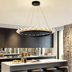 Maison Ornate Nordic Luxury Crystal Bedroom Chandelier in post-modern style, elegantly suspended overhead.