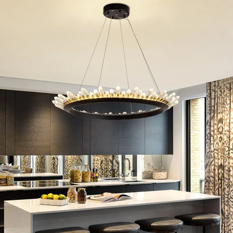 Maison Ornate Nordic Luxury Crystal Bedroom Chandelier in post-modern style, elegantly suspended overhead.