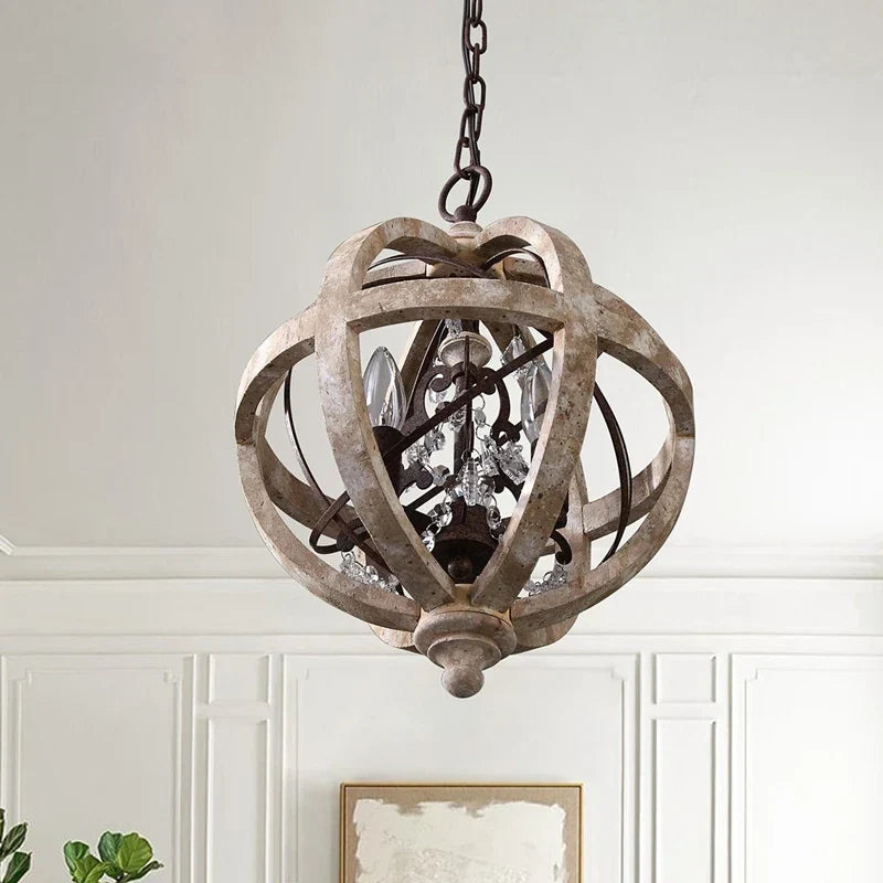 Maison Ornate Art Deco chandelier features crystals and solid wood suspension, elegant and luxurious design.