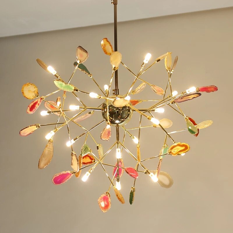 Colorful flower-shaped modern crystal LED chandelier with vibrant petals and radiant LED illumination.