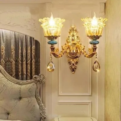 A Baroque crystal and ceramic chandelier by Maison Ornate, featuring intricate detailing and elegant lighting.
