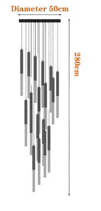 Black and white illustration of Maison Ornate Nordic crystal chandelier, vertical rods at various lengths.