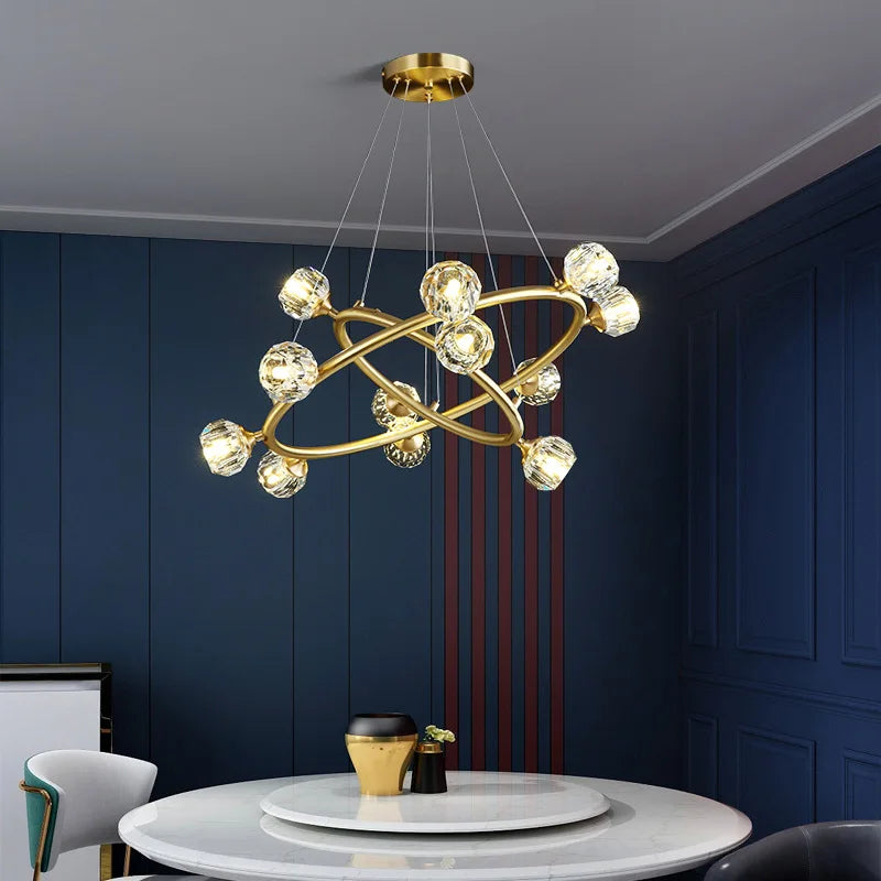Maison Ornate Nordic Minimalist Crystal Pendant Light, elegant modern chandelier with sleek crystal accents.