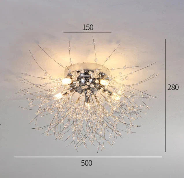 Ornate crystal branch LED chandelier with multiple arms, 150x280x500 mm, elegant and warm lighting.