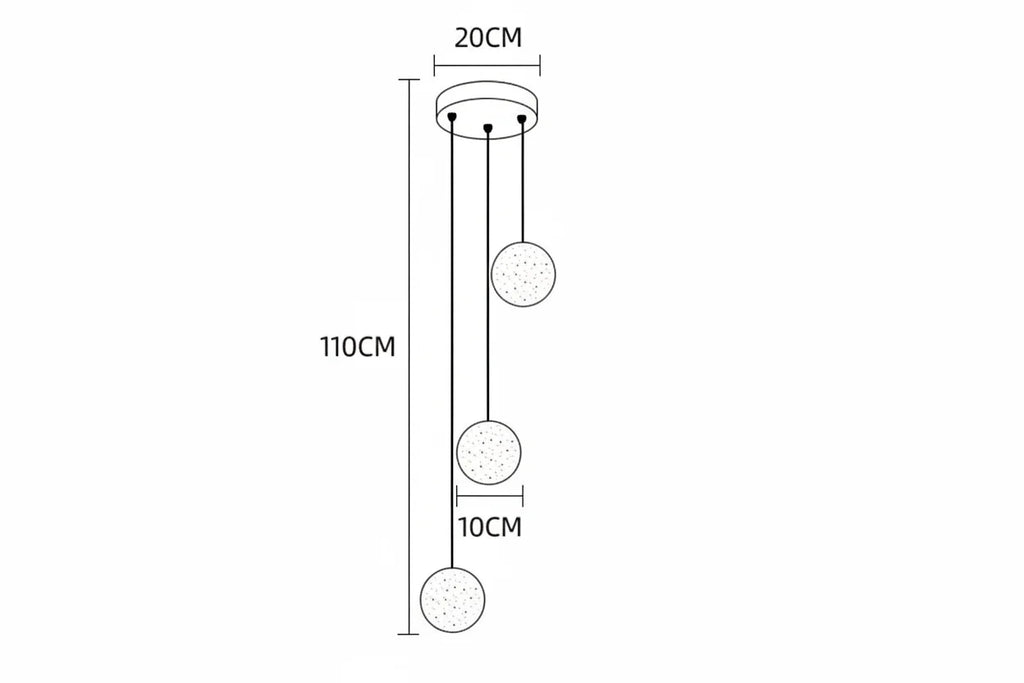 Nordic-style chandelier with three crystal spheres, LED compatible, modern design, 110 cm height.