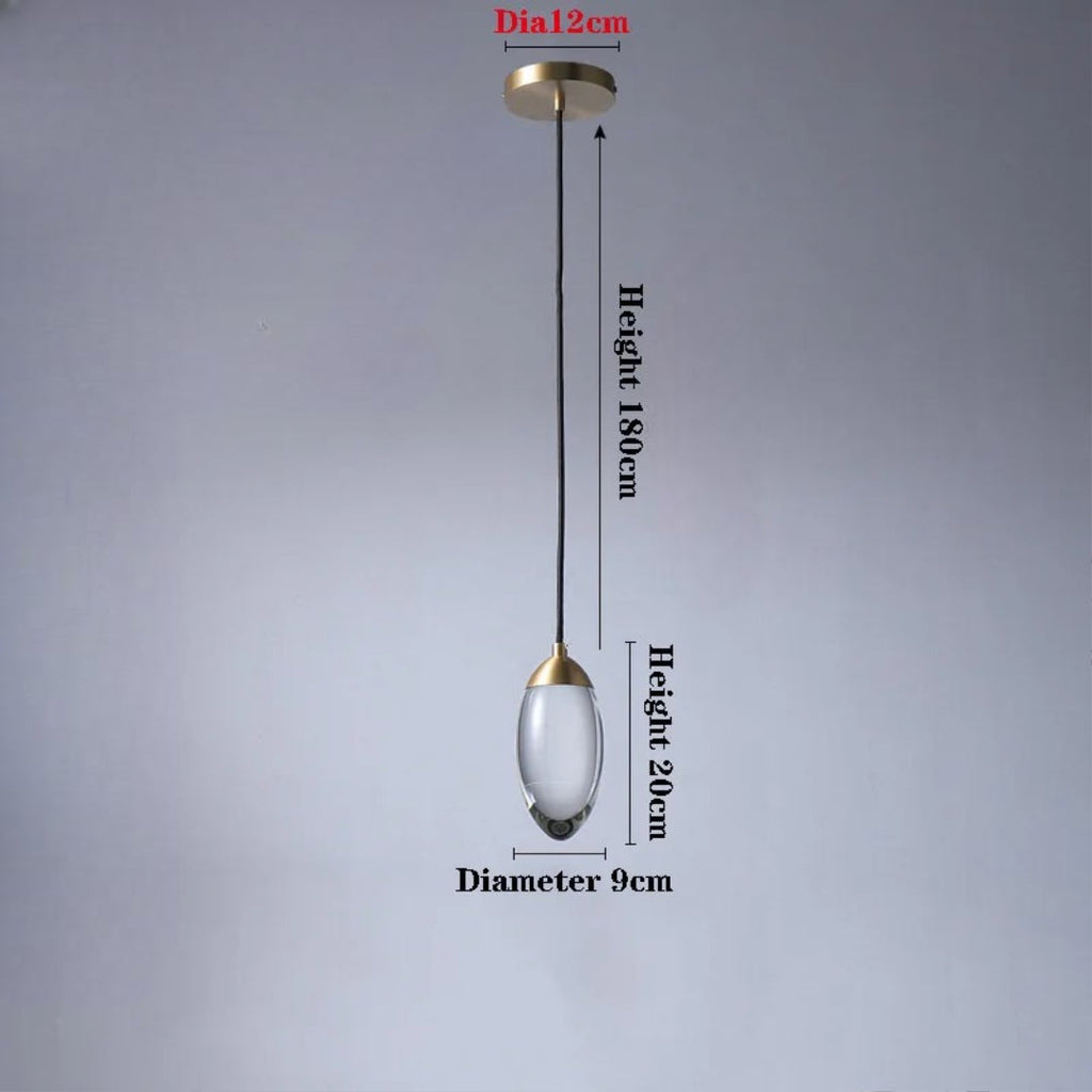 Minimalist Maison Ornate copper K9 chandelier with integrated LED, 180 cm cord, and compact dimensions.