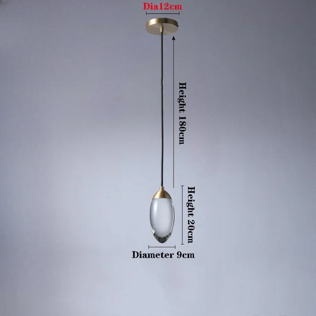 Minimalist Maison Ornate copper K9 chandelier with integrated LED, 180 cm cord, and compact dimensions.