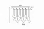 Nordic crystal chandelier with 10 globe bulbs, rectangular LED fixture, cord suspension, 85x28 cm.