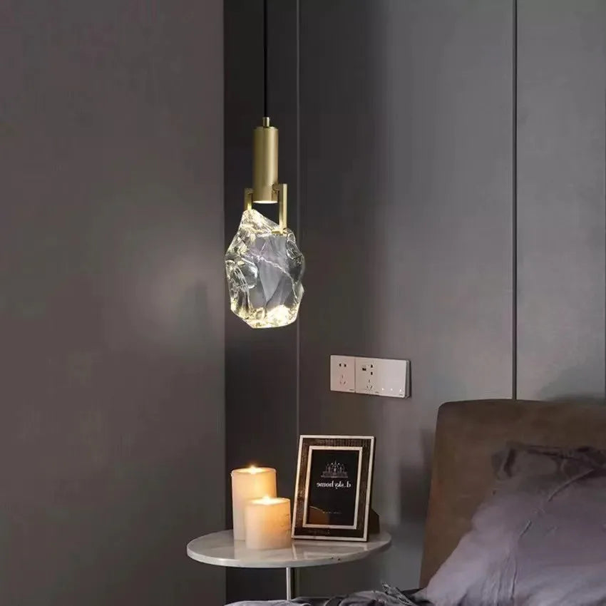Maison Ornate's Modern Minimalist Copper Crystal Bedroom Chandelier with sleek lines and sparkling crystals.