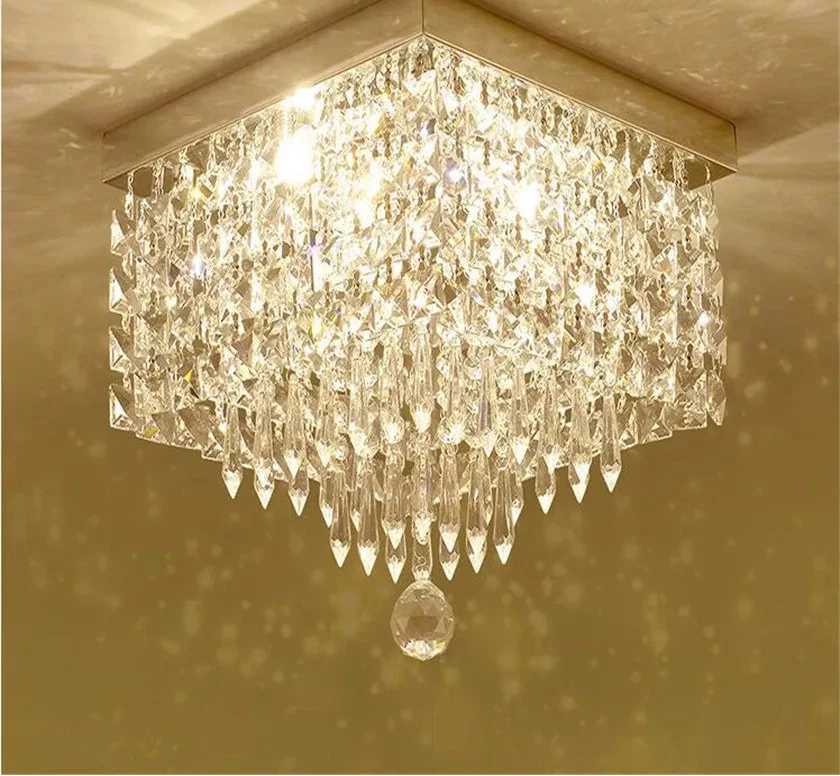 Maison Ornate Modern Square LED Chandelier with cascading crystal rows and central crystal accent.
