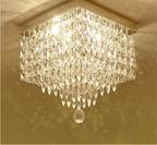Maison Ornate Modern Square LED Chandelier with cascading crystal rows and central crystal accent.